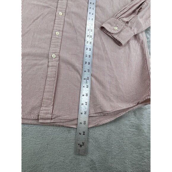 L.L. Bean Seersucker Shirt Mens L Tall  Red & White Striped Button-Down - Picture 6 of 7